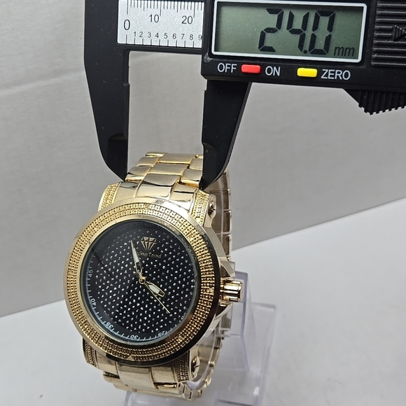 Mens Techno Trend Gold Tone 48mm BLING Crystals Rhinestone Watch New Battery - Picture 6 of 11